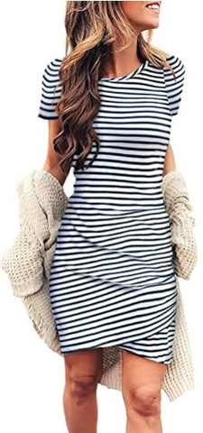 BTFBM Women's Casual Crew Neck Mini Dress